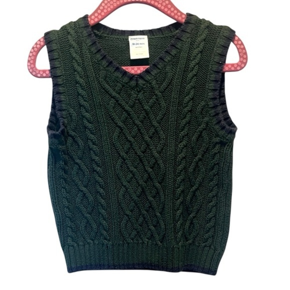 Gymboree Boy’s B Neck Cable Knit Sweater Size 18-24 Months Green Navy Blue